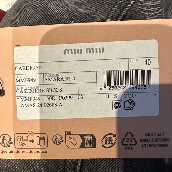 Miu Miu Amaranto Cashmere Silk Cardigan - Picture 3 of 3